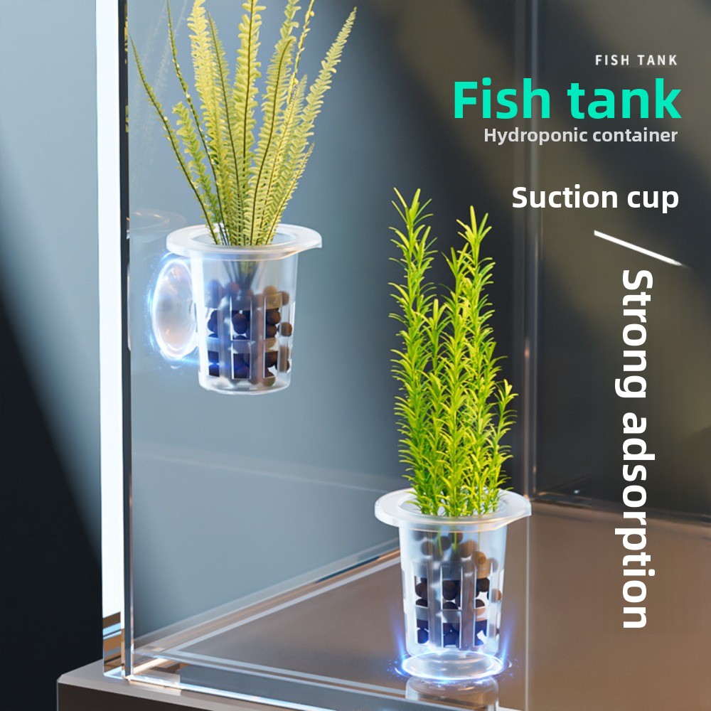 Plant Aquarium Pot - กระถางปลูกพืชแบบไฮโดรโปนิกส์ใส 10 ชิ้น พร้อมฐานดูดติดผนัง สำหรับปลูกหญ้าในน้ำ กระถางปลูกต้นไม้ในตู้ปลา