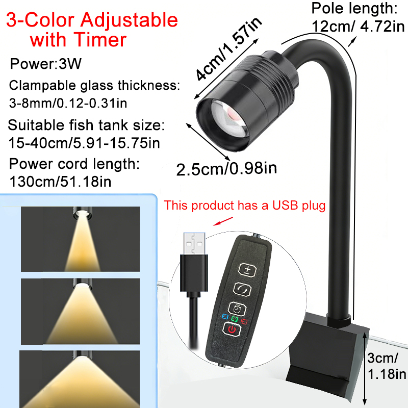 ไฟสปอตไลท์ตู้ปลา USB 3W สำหรับ - Aquarium Plant Light บทวิจารณ์และราคา